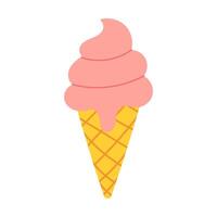 A cartoon of a pink ice cream cone with a yellow rim. The ice cream is pink and has a swirl of pink frosting vector