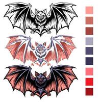 The bat with outline and color palette vector