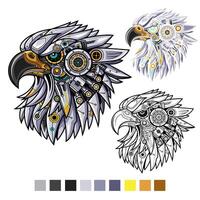 Robot eagle head with outline and color palette vector