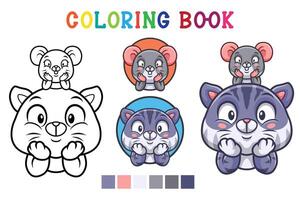 Cartoon cat and mouse in coloring book style vector