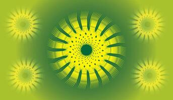 Yellow sunflower on green background with floral pattern vector