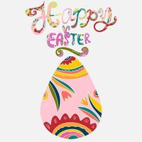 happy easter egg with colorful pattern and lettering vector