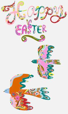 happy easter card with birds and text