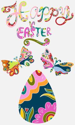 happy easter card with colorful butterflies and flowers