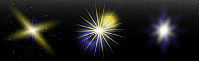 three different types of starburst lights on a black background vector