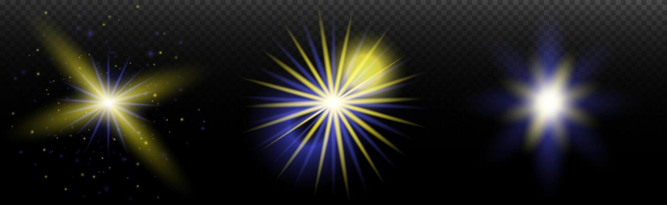 three different types of starburst lights on a black background
