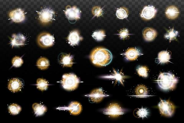 a collection of glowing light effects