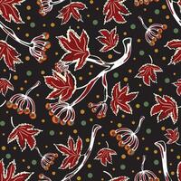 a pattern with red and black leaves on it vector