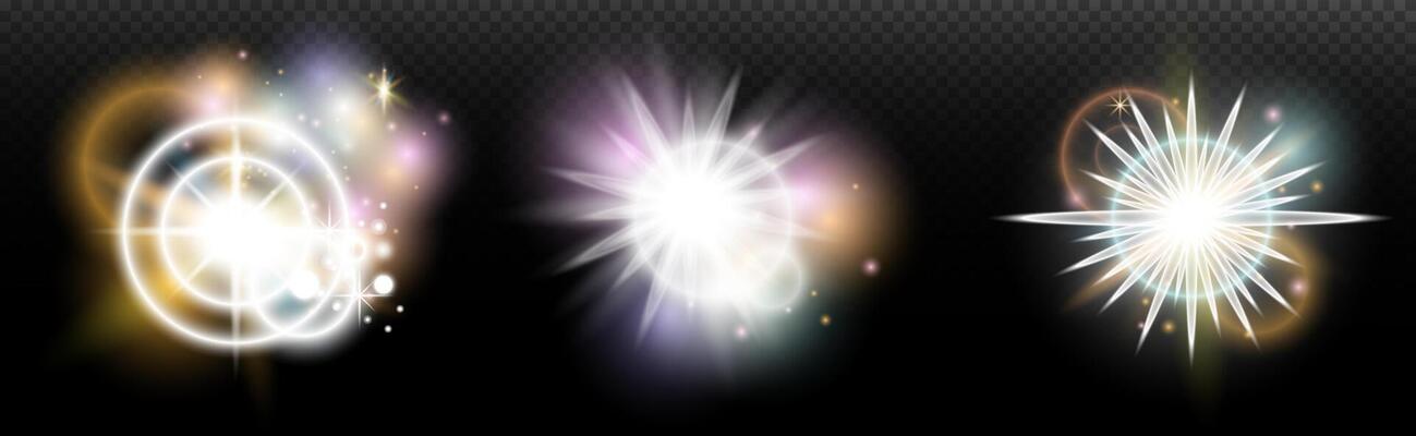 set of glowing light effects on black. background