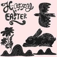 easter card with a bird, rabbit and flowers vector