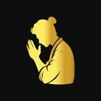 man praying in gold on a black background vector