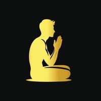 a man sitting in a lotus position with his hands folded vector