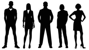 Silhouette of a Diverse Business Team Standing Together in a Row vector