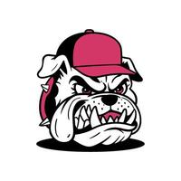 Bulldog illustration with a snarling expression, wearing a red baseball cap and a spiked collar vector