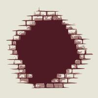 Wall with a prominent hole, showcasing realistic brick patterns and a contrasting empty center vector