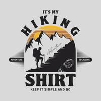 Hikers navigating rocky terrain, with towering peaks and golden light vector