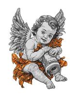 A cherubic angel holding a rolled-up scroll, with the text ANGEL'S BLESSING OF ABUNDANCE beneath vector