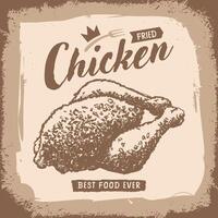 Vintage-style illustration of fried chicken with a rustic frame vector