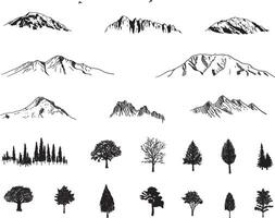 hand drawn mountains trees vector