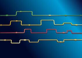 Abstract illustration of dark blue gradient background with multicolored lines. Electrical circuit. Technology. Semiconductor. vector