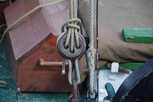 Close-up of Nautical Pulley and Rope System photo
