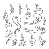A collection of creative smoke illustrations in doodle style on a white background vector