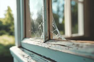 A broken window with a broken window frame photo