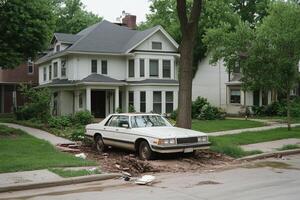 A car is parked in the middle of a street photo
