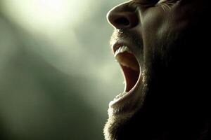 A man with his mouth open and his teeth showing photo