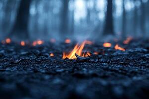 A close up of a fire in the middle of a forest photo