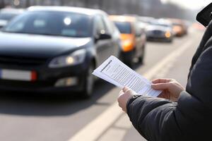 A person holding a piece of paper while driving photo