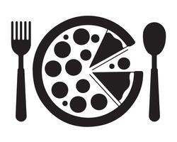 Pizza with Fork and Spoon on a Plate - Ready to Eat vector