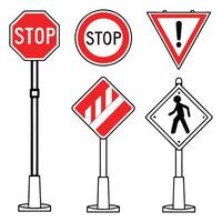 WebCollection of Traffic Signs Including Stop, Caution, and Pedestrian Crossing vector