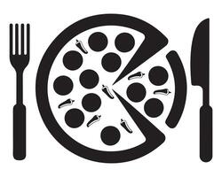 Pizza with Fork and Knife Ready to Eat vector