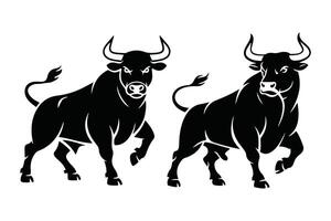 Powerful Black and White Bull Silhouettes for Graphic Design vector