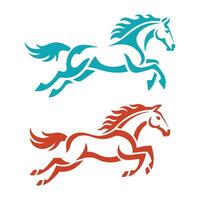 Two Stylized Running Horses in Teal and Rust vector