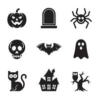 Halloween Icons Set in Simple Black Silhouette Style vector