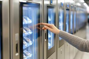 A person is touching a vending machine photo