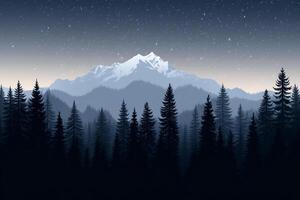 A mountain range with trees and a starry sky photo
