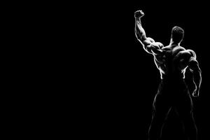 A man is standing in front of a black background photo