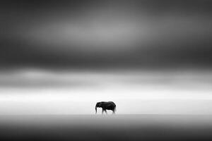 An elephant stands alone in the middle of a field photo