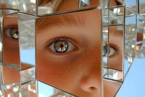 A young girl's reflection in a mirror photo