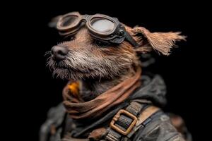 A dog wearing goggles and a scarf photo
