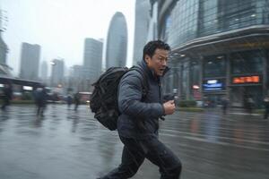 A man runs in the rain in shanghai on january 30, 2013 photo