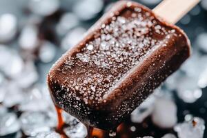 Chocolate ice cream popsicles on a stick with ice photo