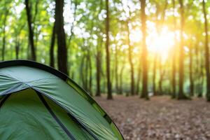 A tent is set up in the woods photo