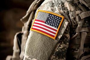 A soldier's uniform with an american flag patch photo