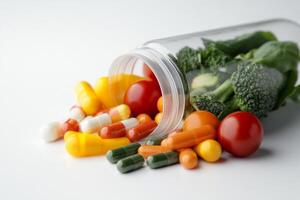 A jar filled with vitamins and vegetables photo