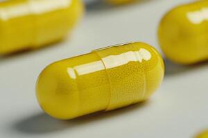 A close up of a yellow pill photo