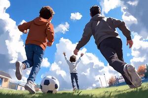 Two boys playing soccer on a field with a ball photo